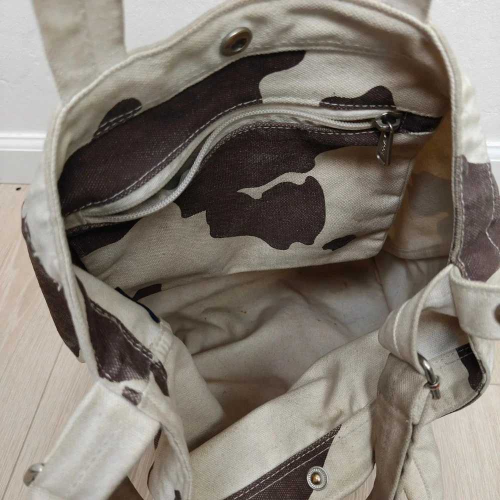 Baggu Womens Duck Bag Tote OS Brown Cow Print Canvas Adjustable Strap Western